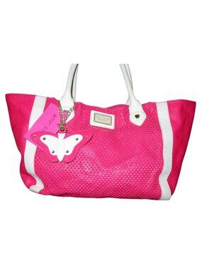 Betsey Johnson Perforated Laser Cut Leather Butterfly Charm Tote Barbie Pink